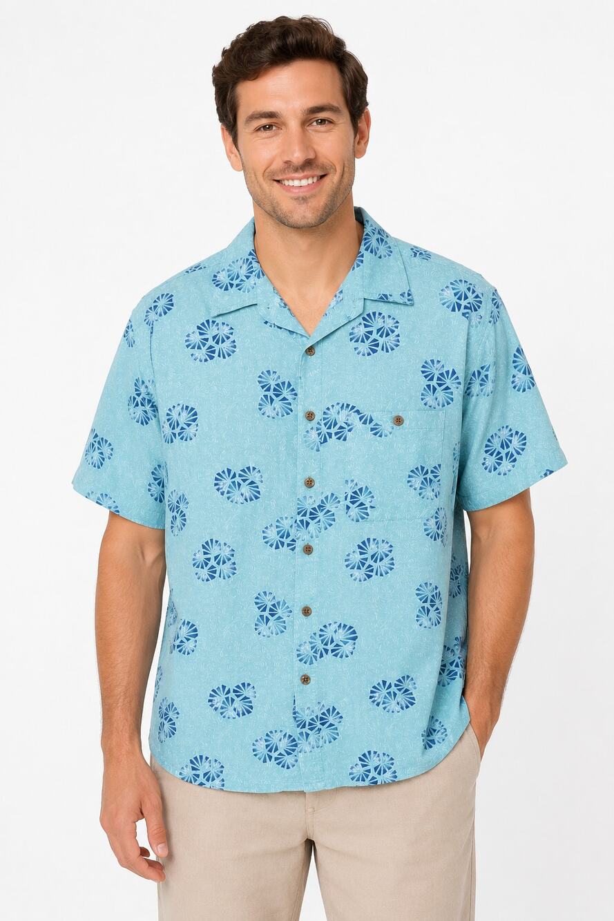 Island Republic Silk Multicolor Geometric Print Button Front Short Sleeve Shirt
